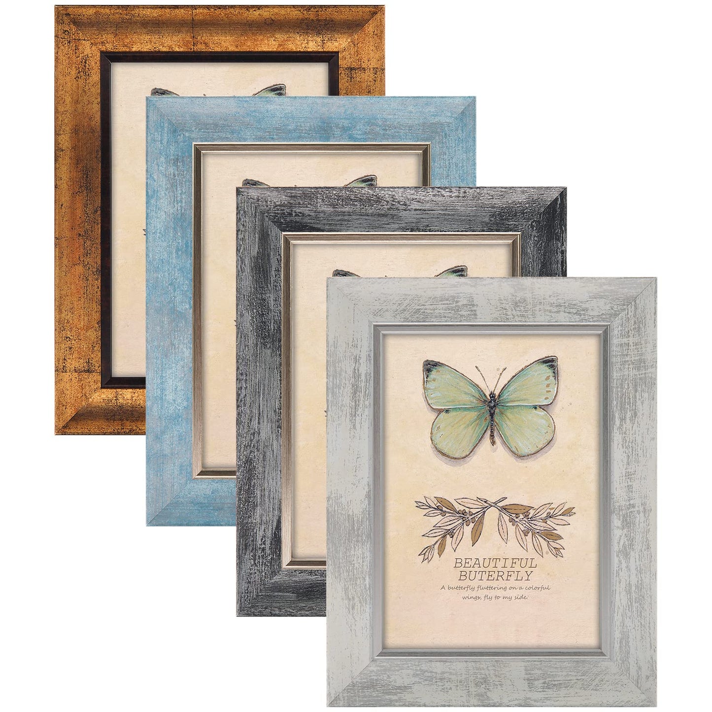 XUANLUO 5x7 Picture Frames Set of 4 Rustic Retro Photo Frame with HD Plastic Cover for Wall Mount and Tabletop Display Family Friends Wedding Gift