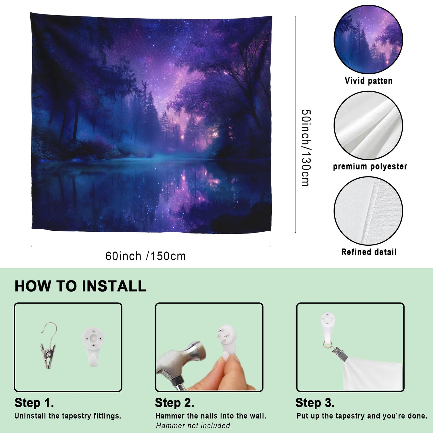 Xolytar Purple Galaxy Forest Tapestry - Starry Night Sky with Misty Trees & Lake Reflection, Dreamy Indie Aesthetic, Cosmic Wall Art for Teen Girls Bedroom Dorm Decor (50x60)