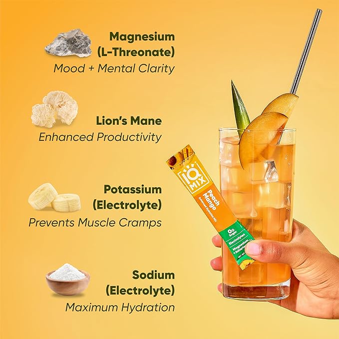 IQMIX Hydration Electrolyte Powder – 4-in-1 Formula for Hydration, Mental Clarity, Mood and Recovery – Sugar-Free Drink Mix, Keto, Magnesium L-Threonate, Lion’s Mane – 40 Count Variety Pack