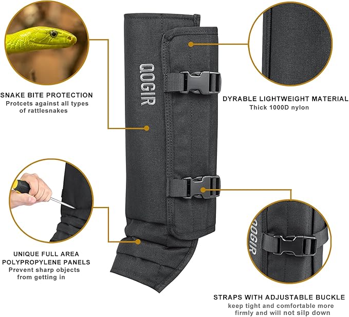 QOGIR Snake Gaiters 3 Pack: Durable Snake Guards for Hunting, Snake Gaiter Leggings for Men & Women, Snake Bite Protection for Lower Legs, Snake Proof Gaiters