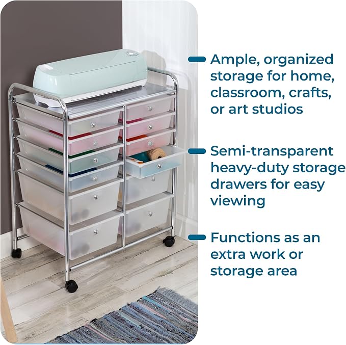 Honey-Can-Do Rolling Storage Cart and Organizer with 12 Plastic Drawers
