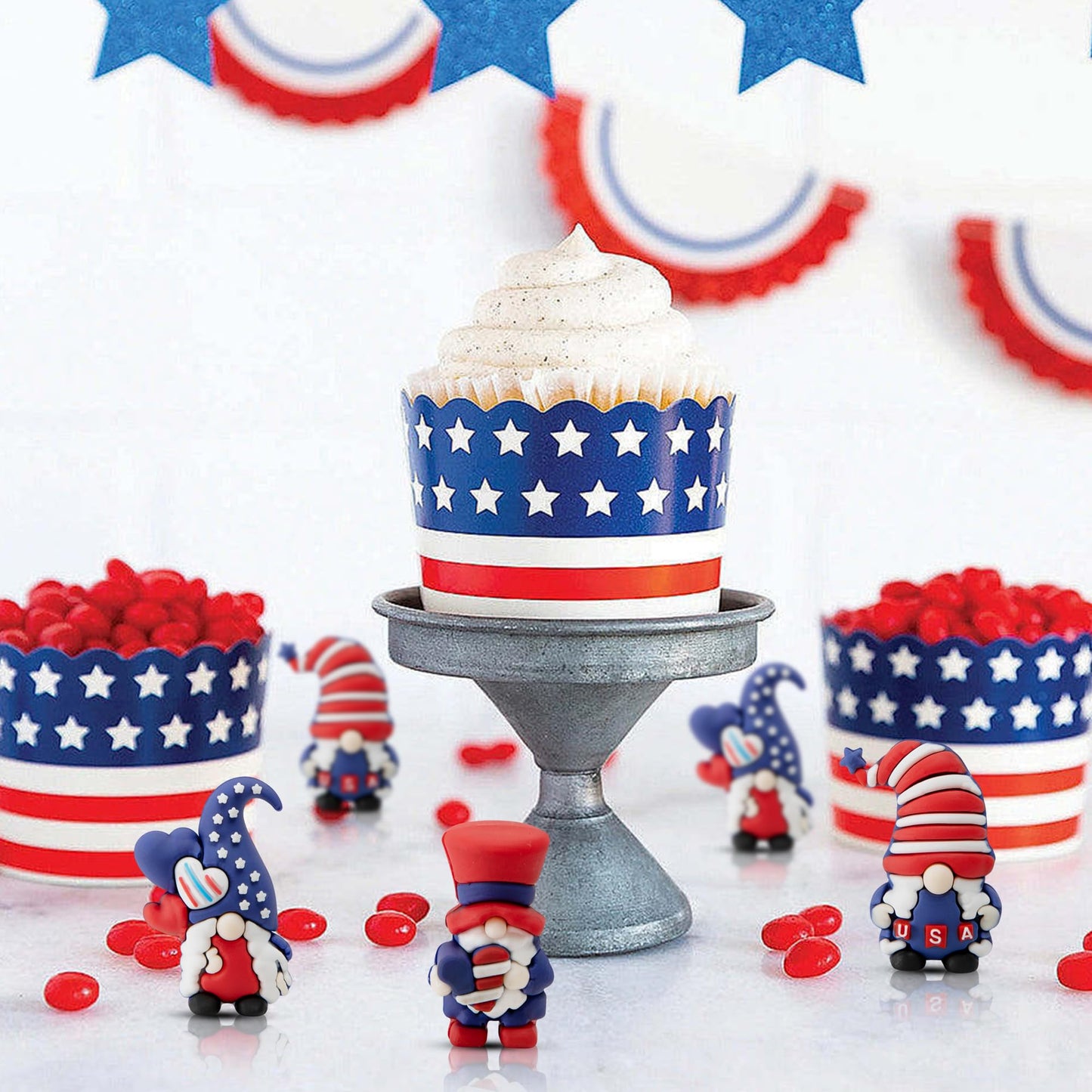 Watayo 60 Pcs 4th of July Mini Gnome Ornaments, Miniature Independence Day Patriotic Gnomes Decoration, Memorial Day Decor Stars and Stripes Gnomes Figurines for Party Gifts Home Table Decorations