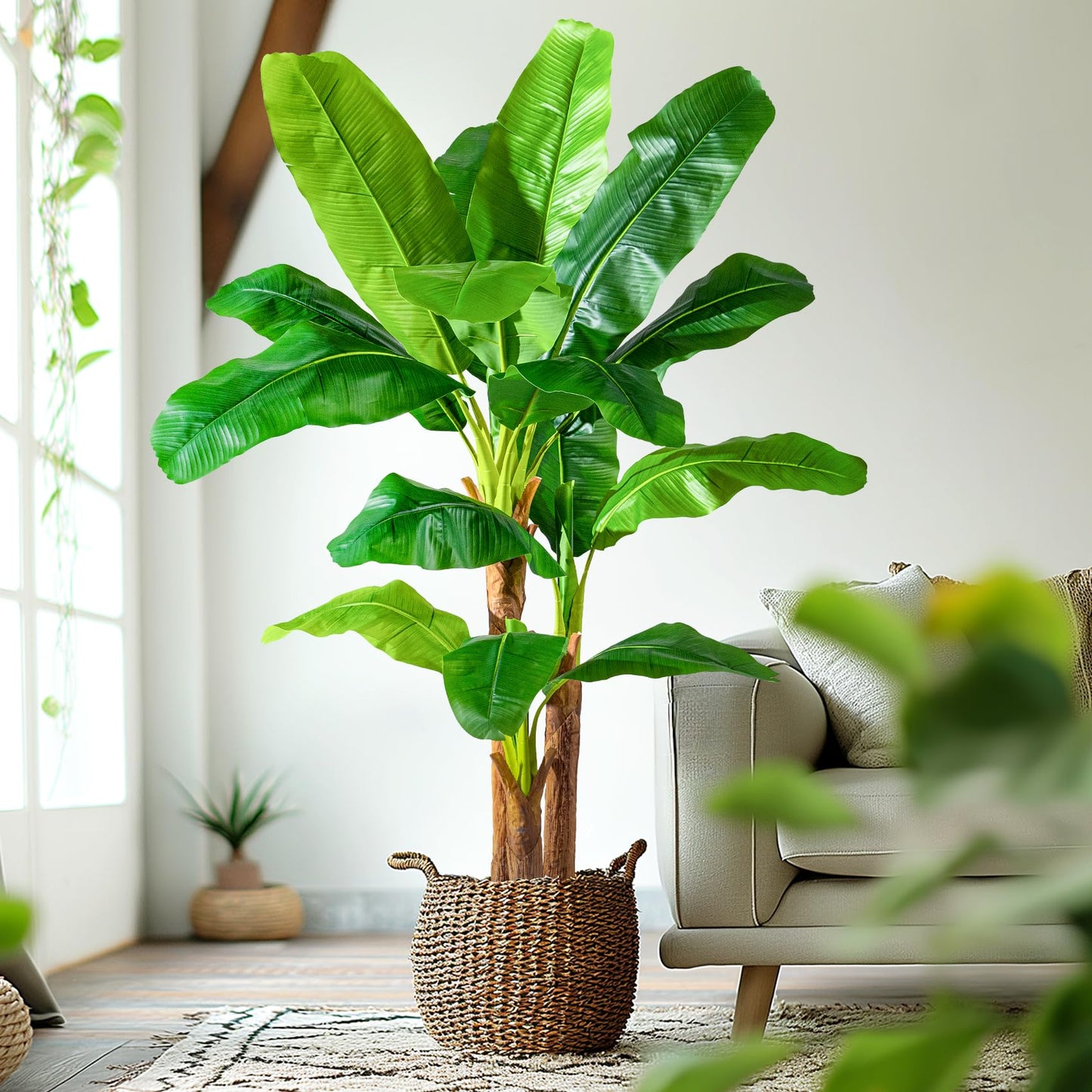 Erimda 6FT Artificial Banana Tree Tall Fake Banana Leaf Plant Faux Banana Silk Tree Faux Banana Leaves for Home Swimming Pool Indoor Outdoor Patio Tropical Decor