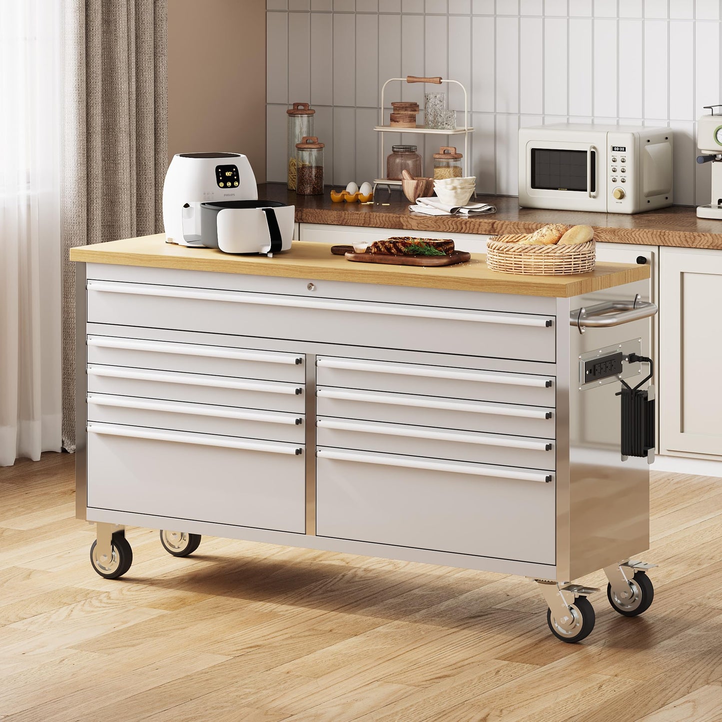 GAOMON 61 Inch Tool Chest, Tool Cabinet with 9 Drawers, Mobile Storage Cabinet with Locking System, Stainless Steel Material and Sturdy Structure, High Capacity for Home Workshop Kitchen and Garage.