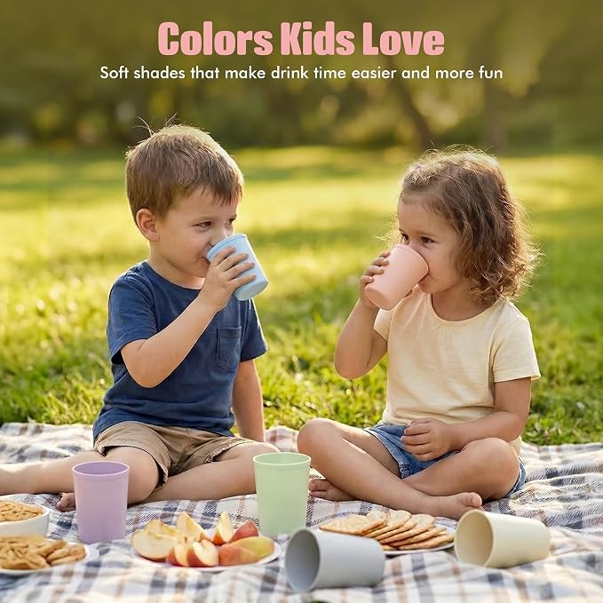 MASTERCOOK 6 Pcs. Small Reusable Cups –8 oz Unbreakable Drinking Glasses -Toddler Cups for Water, Juice, Milk–BPA Free Stackable Tumblers Plastic Cup set for Kitchen, Picnics, Parties- Kid-Friendly