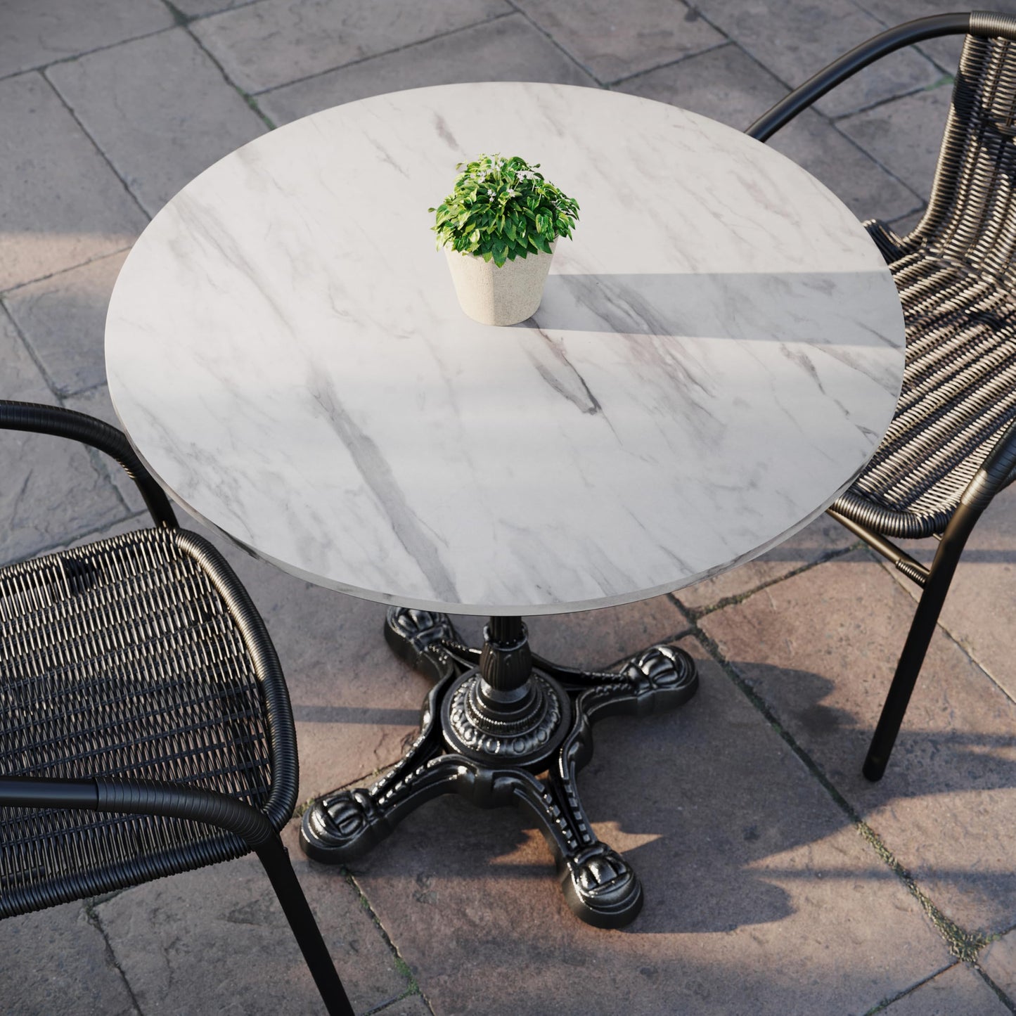 Flash Furniture Acadia 31.25" Round Indoor Outdoor White Faux Marble Tabletop with Black Bistro Base, Scratch, Heat & UV Resistant, Seamless TopGuard Top and Edge