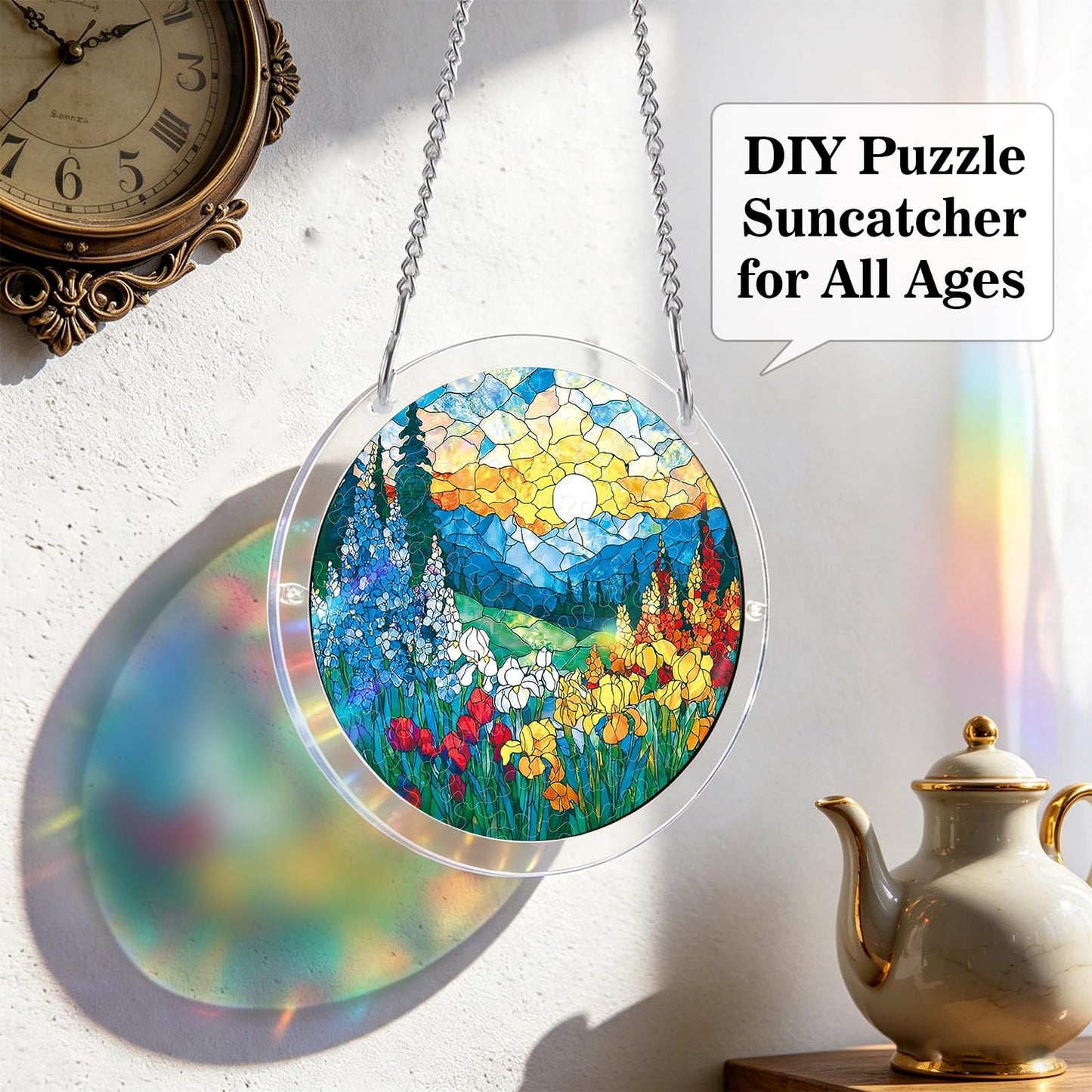 Acrylic Puzzle Suncatcher Window Hanging,Dawn Blossom Sea Sun Catchers Jigsaw Puzzle,DIY Suncatchers Puzzles Window Hanging,Home and Garden Decor,Gift for Women,Mom,Friends(83 Pieces,7 in)