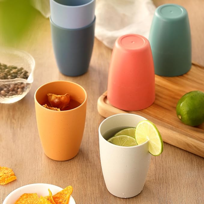 6PCS Wheat Straw Cups, OHOLA Unbreakable Reusable Plastic Drinking Glasses Cups Tumblers (12OZ, 6 Colors)