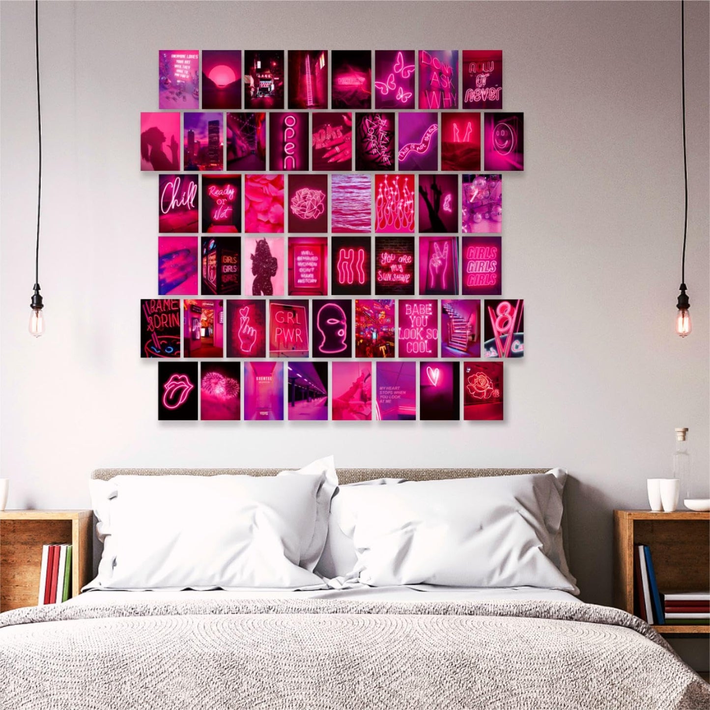 LCLAIDYDY 50 PCS Wall Collage Kit Aesthetic Pictures, Pink Neon Room Decor Posters for Room Aesthetic, Dorm Photo Wall Decor for Teen Girls, VSCO Girl Bedroom Decor (4x6 Inch)