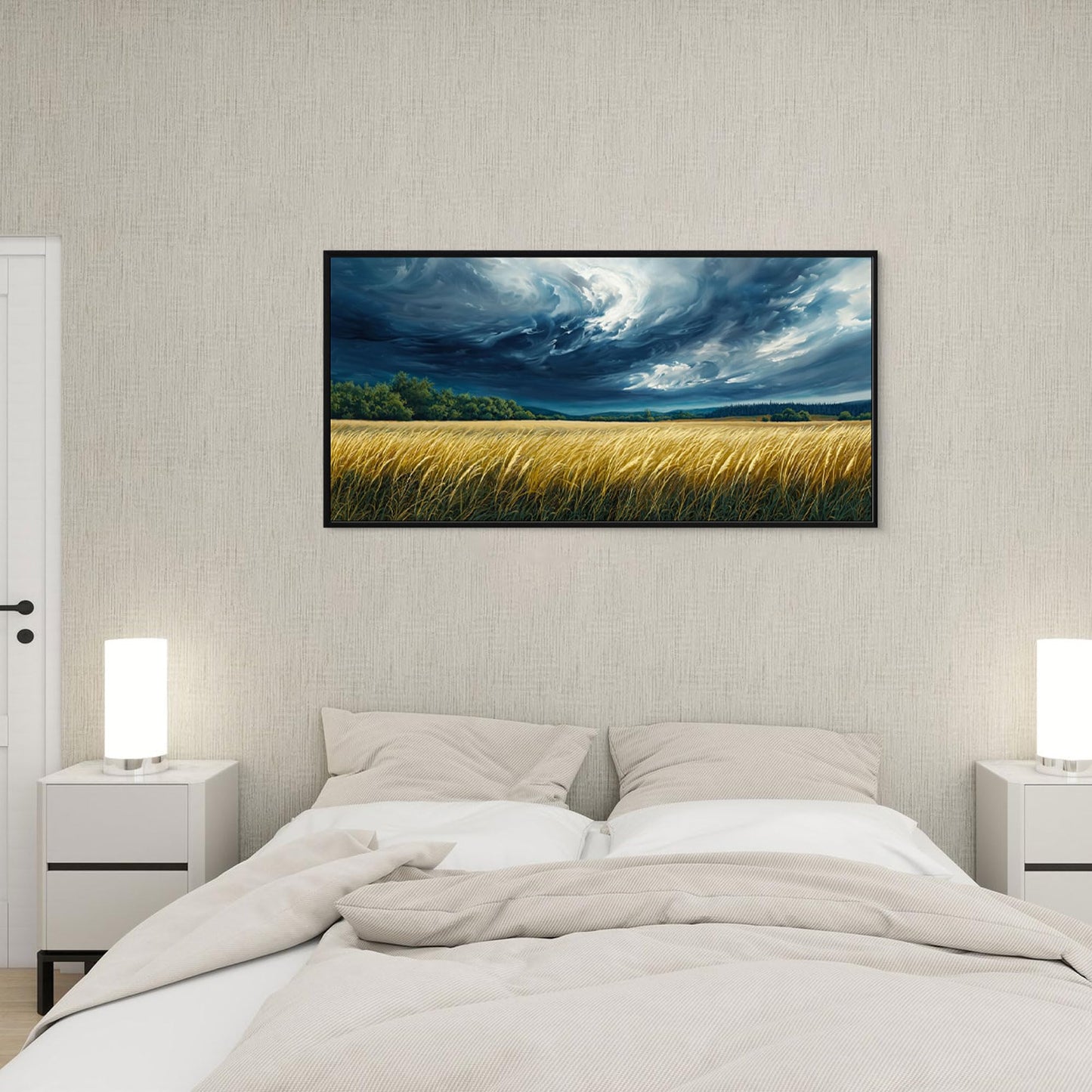 yiijeah Blue Abstract Canvas Wall Art - Rustic Wall Decor Living Room Bedroom Office Paintings Picture Framed Artwork for Walls Forest Landscape Sky Black Cloud Home Decoration