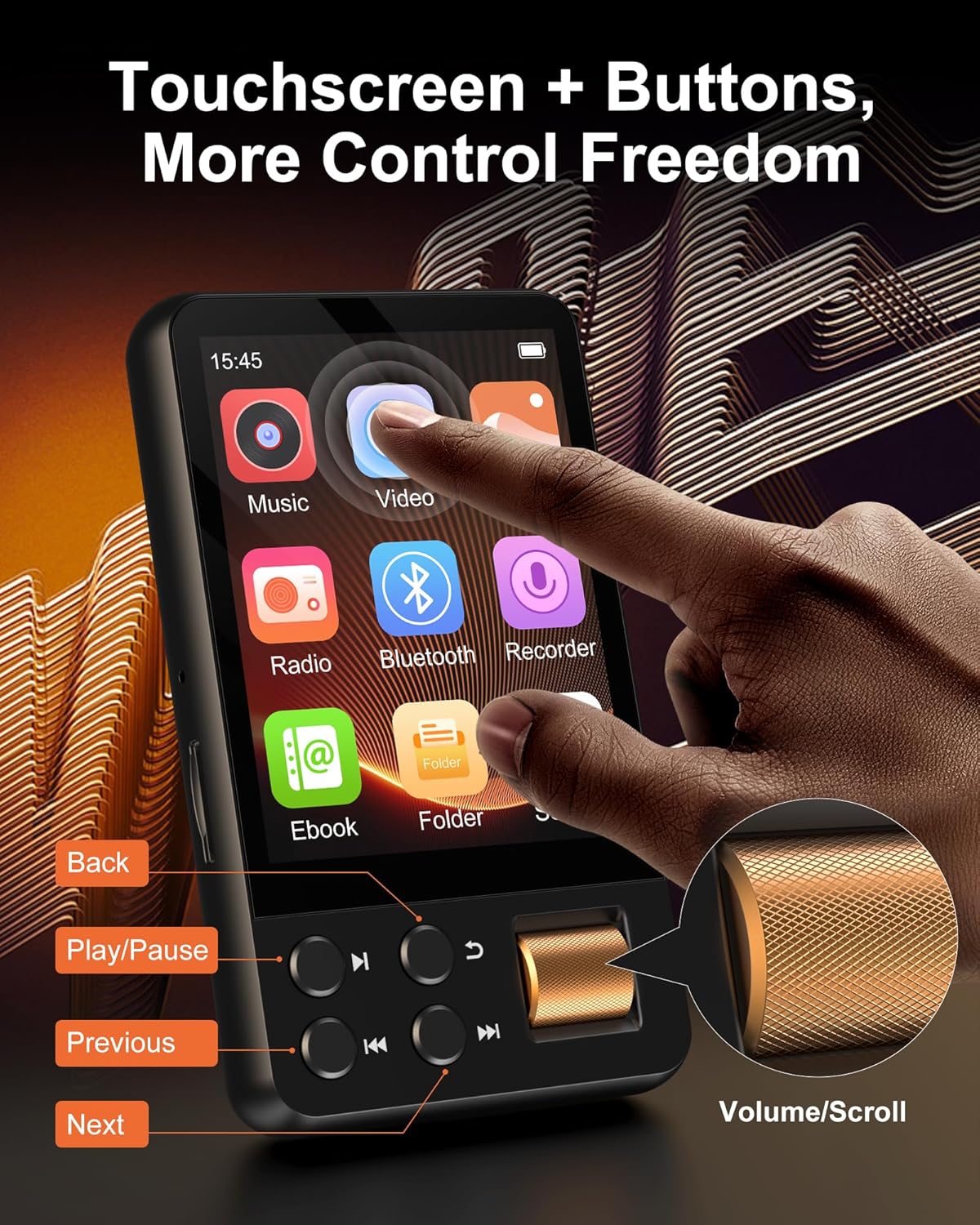 AGXOV 64GB MP3 5.3, (D28) Player with Bluetooth Music Player with Built-in HD Speaker, FM Radio, Voice Recorder, HiFi
