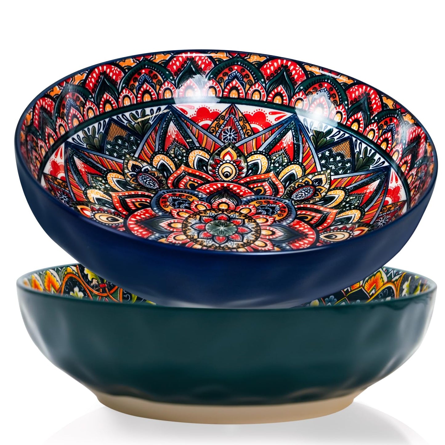 Zohsfbet Large Serving Bowls, 10 inch Porcelain Bowls, 75 Oz Fruit Salad Soups & Pasta Bowls for Entertaining, Dinner, Party - Stylish Decorative Dishes, Set of 2, Microwave & Dishwasher Safe - GREEN