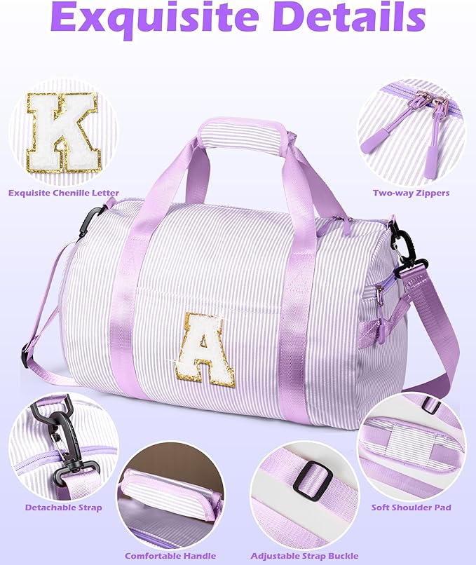 Gift for 4 5 6 7 8 9 Year Old Girls,Girl Gym Bag, Kids Initial Overnight Duffel Bags with Shoe Compartment, Personalized Dance Bag with Makeup Pouch, Sweet 16 Gifts for Daughter (Letter C)