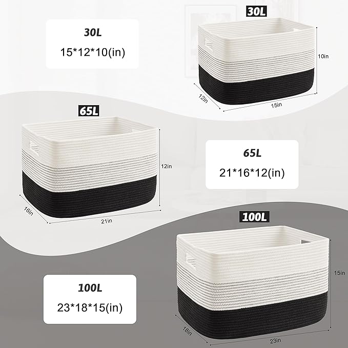 Artfeel Blanket Basket,Rectangle Woven Baskets for Storage,100L Laundry Basket for Decorative Nursery Blanket,Toys,Dirty Clothes and Magazine in Shelves,Baby Room,and Living Room