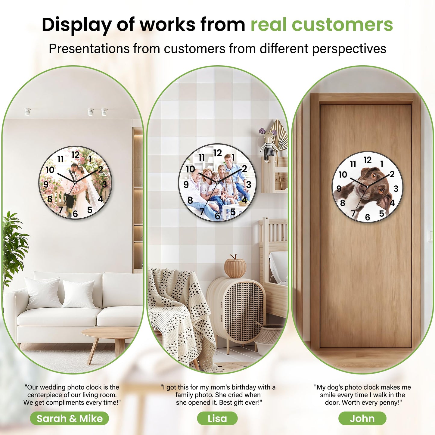 Gloryage Custom Wall Clock with Picture and Text - Personalised Round Hanging Clocks, Silent Non-Ticking Analog Classic Wall Decor for Home Office, Unique Photo Gifts for Birthday Anniversary (Black)