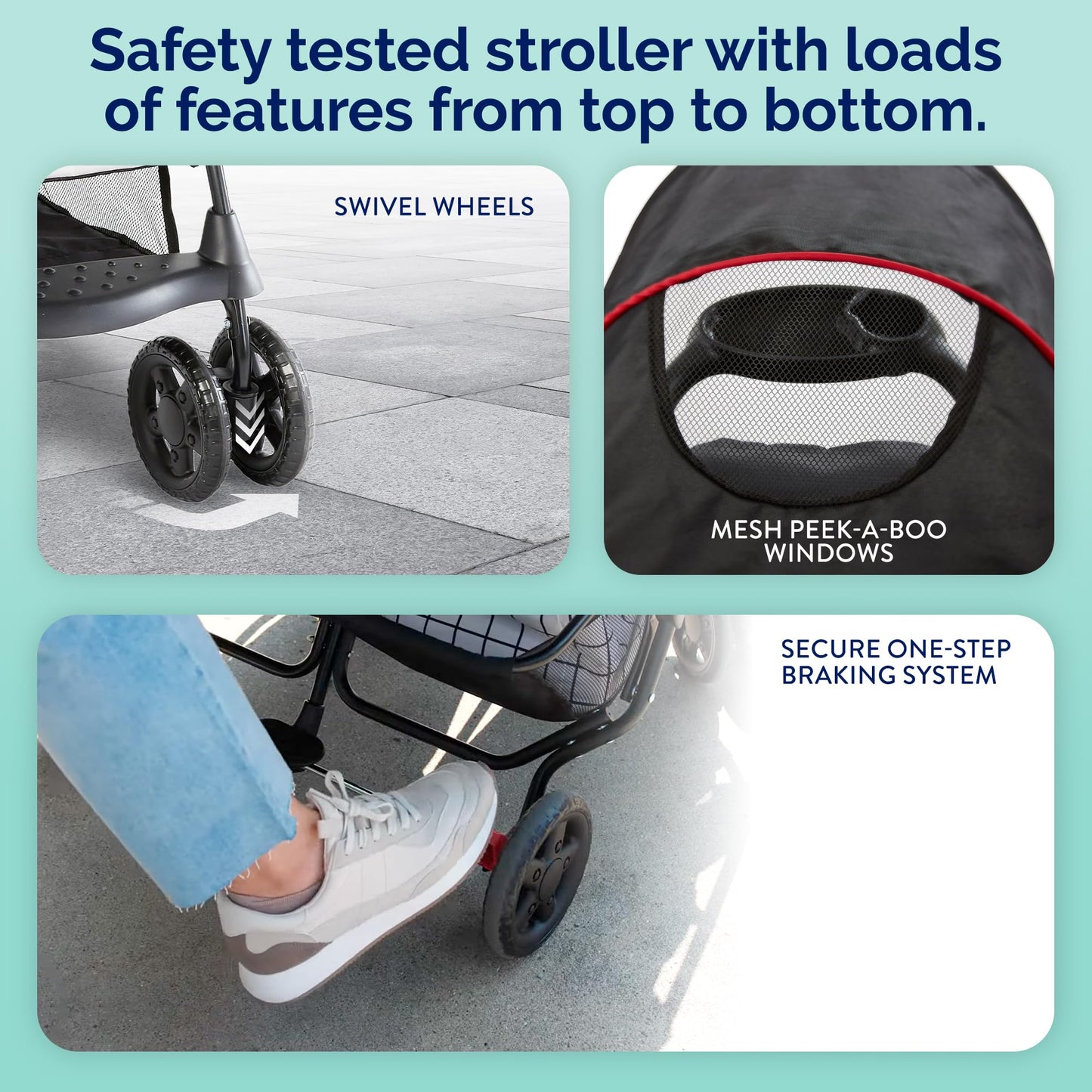 Kolcraft Cloud Plus Lightweight Double Stroller Side-by-Side for Infant Toddler, Compact Folding Travel System with Reclining Seats, Canopies, Storage Basket, Trays, Easy Maneuver – Red Black