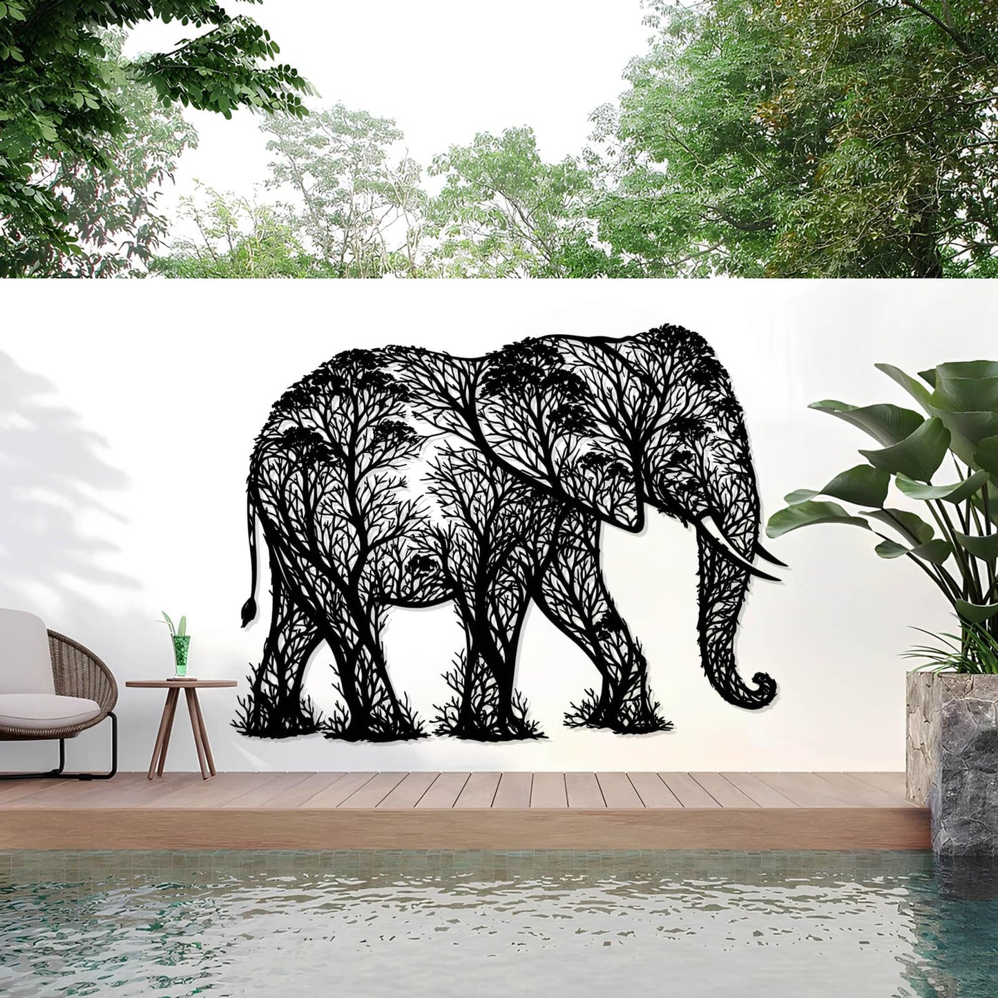 AJMTQRL Elephant Forest Silhouette Metal Wall Art, Elephant Tree Silhouette Metal Wall Art, Elephants Wall Decor, Wildlife Hanging Decor, Home Decoration (Gold 1, 19"x14"/47x35cm)