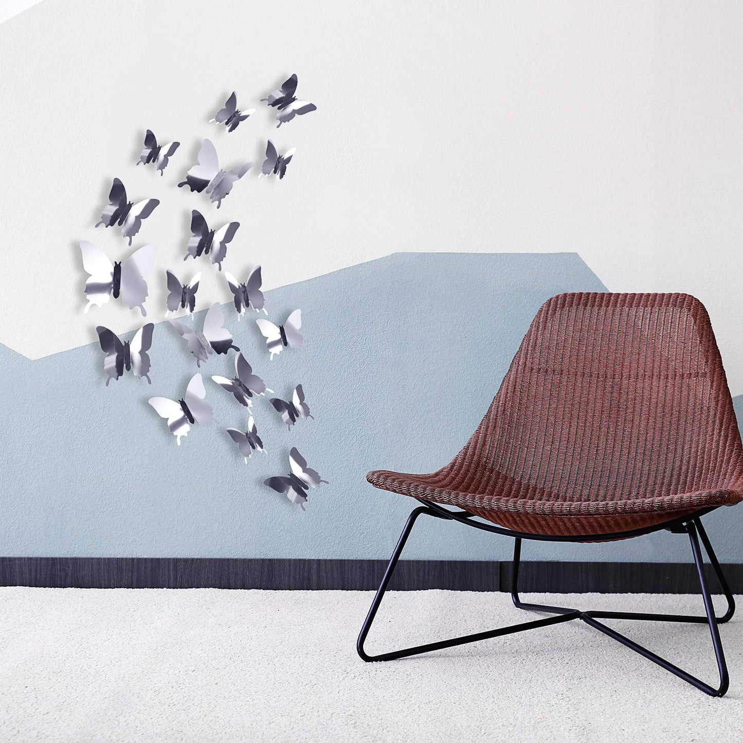 BBTO 48 Pieces Butterfly Wall Decor DIY 3D Mirror Butterfly Stickers Removable Decals Crafts for Birthday Party Bedroom School Bathroom Living Room Decor（Sliver）