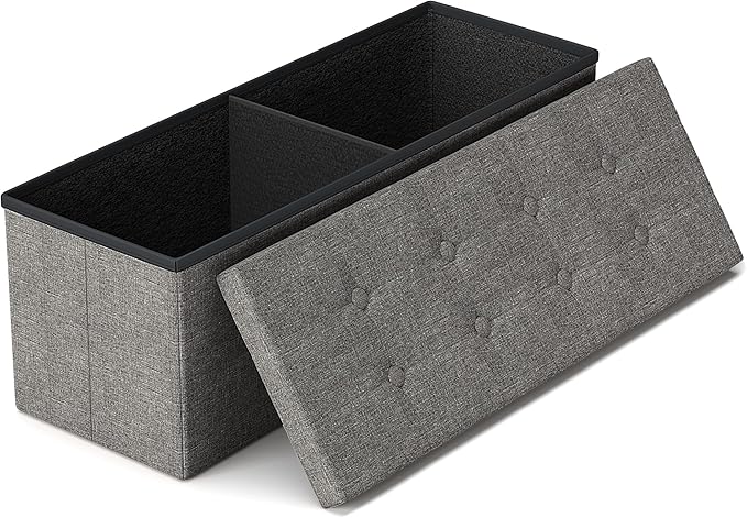 GLAXYFUR 43.3 inches Folding Storage Ottoman Bench Storage Chest Footrest for Bedroom, Entryway and Living Room, Holds up to 660 lb Dark Grey