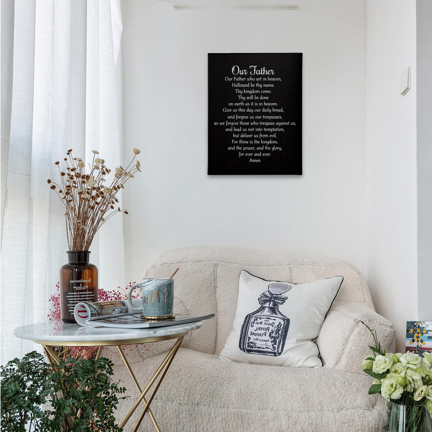 PHAMTE Our Father Prayer Wall Decor,Christian The Lords Prayer Wall Art Decor,Inspirational Quotes Bible Verse Scripture Print Framed Canvas Painting Christian Prayer Room Office Church Decor（11x14 Inch）（Black）