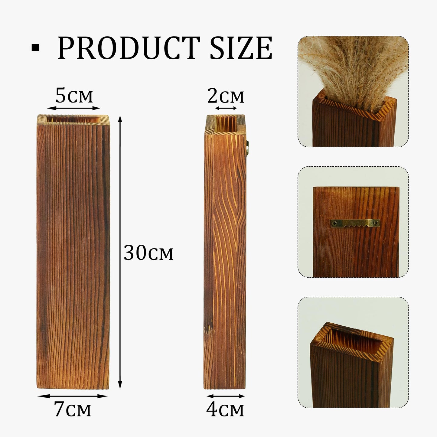 Wall Vase Set of 4 – Wooden Hanging Vases with Pampas Grass & Eucalyptus Dried Flowers – Modern Farmhouse Home Decor for Living Room, Entryway, Bathroom, Hallway & Dining Room