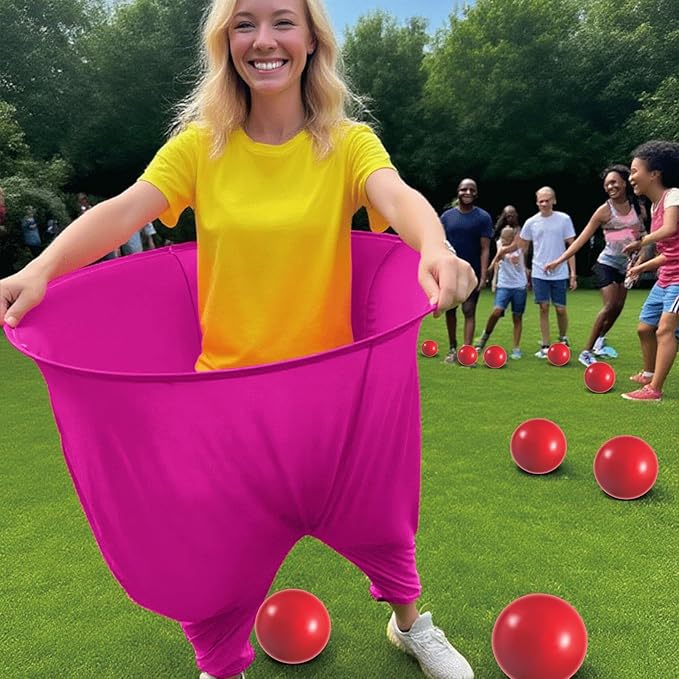 Granny Pants Yard Game Set - Giant Outdoor Party Game with 8 Bouncy Balls and Pump，Fun Family Reunion & Adult Yard Games for Groups (red)