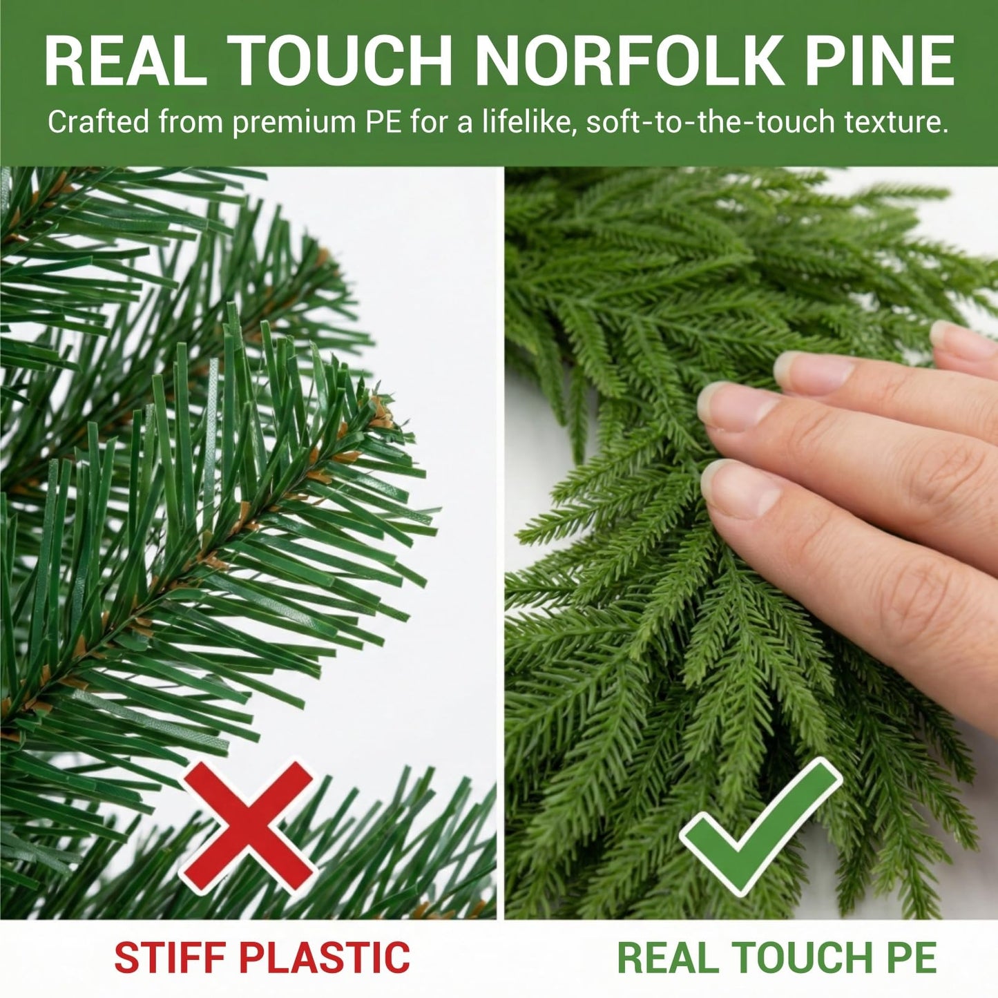 24" Real Touch Norfolk Pine Wreath for Front Door – Artificial Winter Greenery & Farmhouse Wall Decor, All Season Faux Evergreen Round Garland for Spring, Mantel & DIY Base (Waterproof)