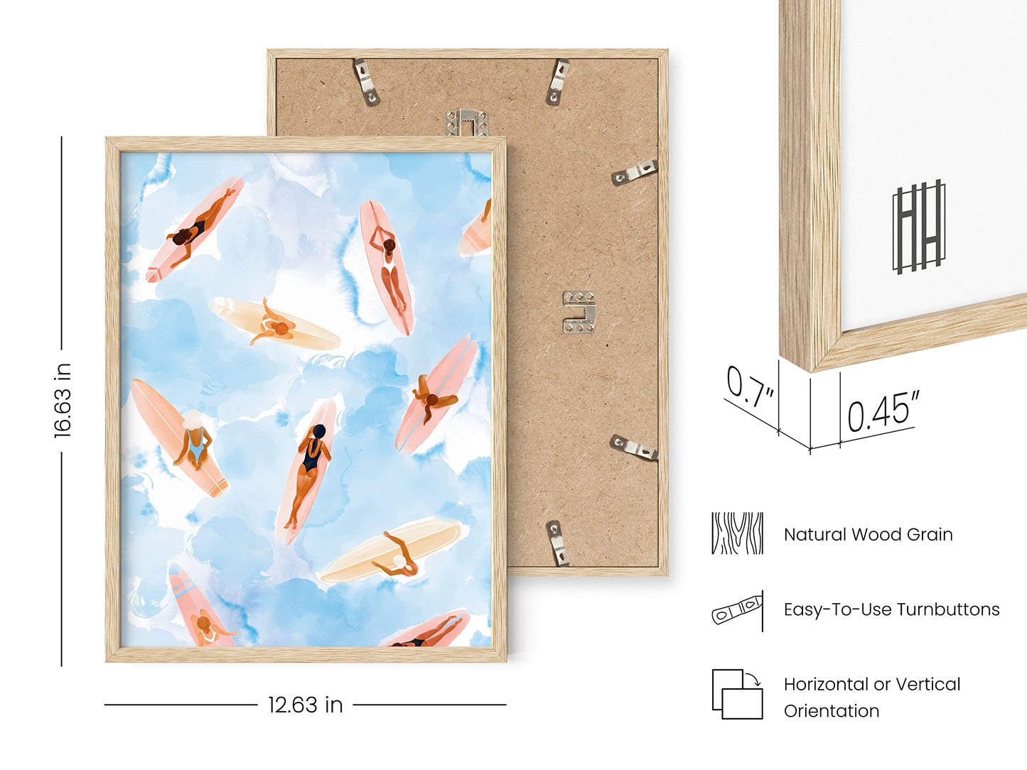 HAUS AND HUES Surfing Beach Wall Art - Watercolor Surfboard Print, Coastal Room Decor (Beige Frame, 12x16)