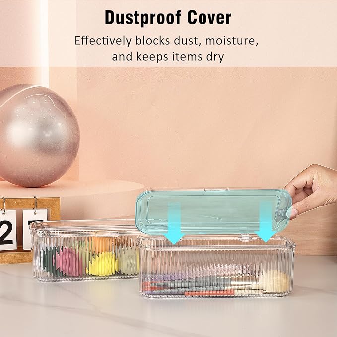 JessLab Makeup Brush Holder Organizer, Clear Makeup Sponges Organizer,Cosmetic Storage Case with Lid Display Case for Vanity, 1 Compartment (3 Pack)