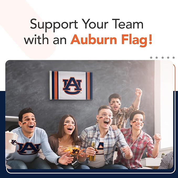 Auburn Tigers College Sports Printed Flag - NCAA Licensed - Nylon - School Banner (White) (2' x 3')