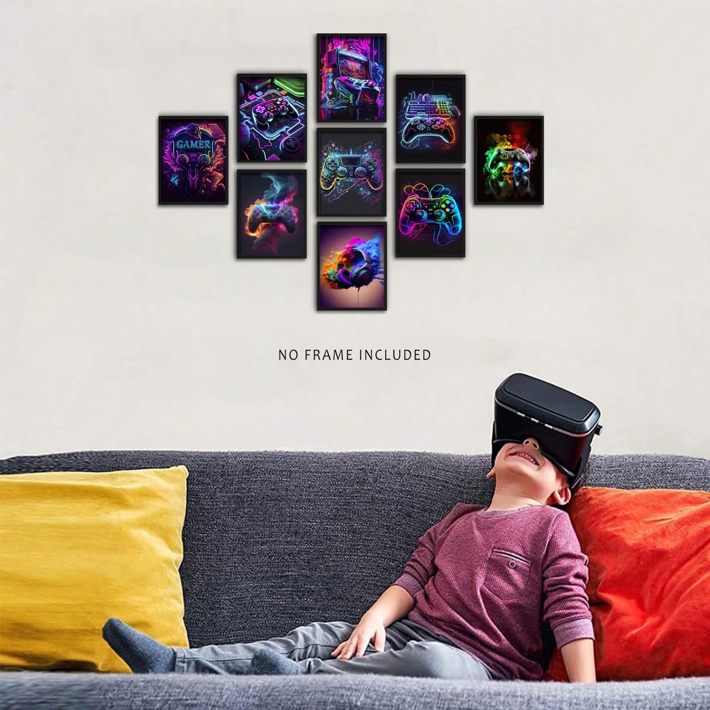 MUWAK Canvas Cool Game Posters Wall Art Set of 9 – Neon Gamepad Graffiti Prints, Gaming Wall Decor Aesthetic Pictures for Teen Bedroom Dormitory Game Room Decorate – 8x10in Unframed
