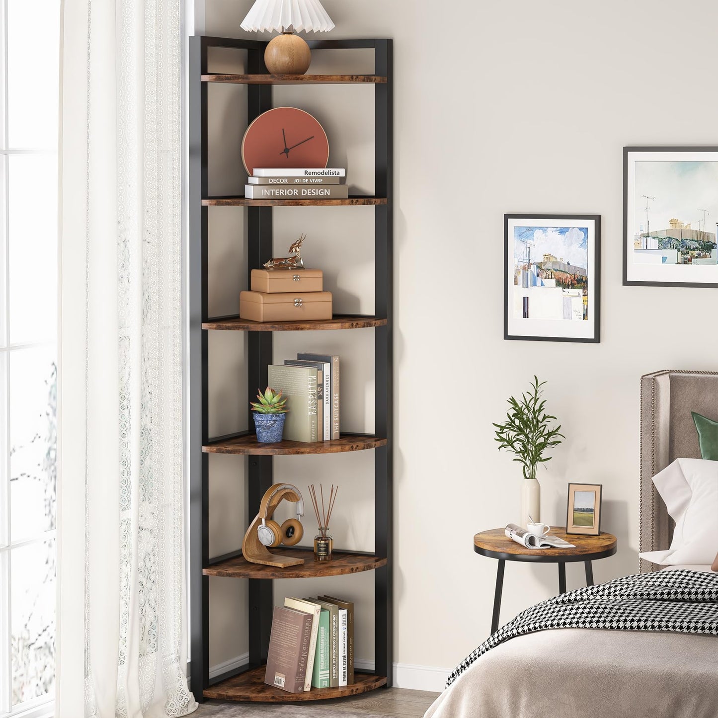 Tribesigns 6 Tier Corner Shelf, 70.9 Inch Tall Corner Bookshelf Small Bookcase Rustic Corner Shelving Unit Storage Rack for Living Room, Home Office, Kitchen, Small Space