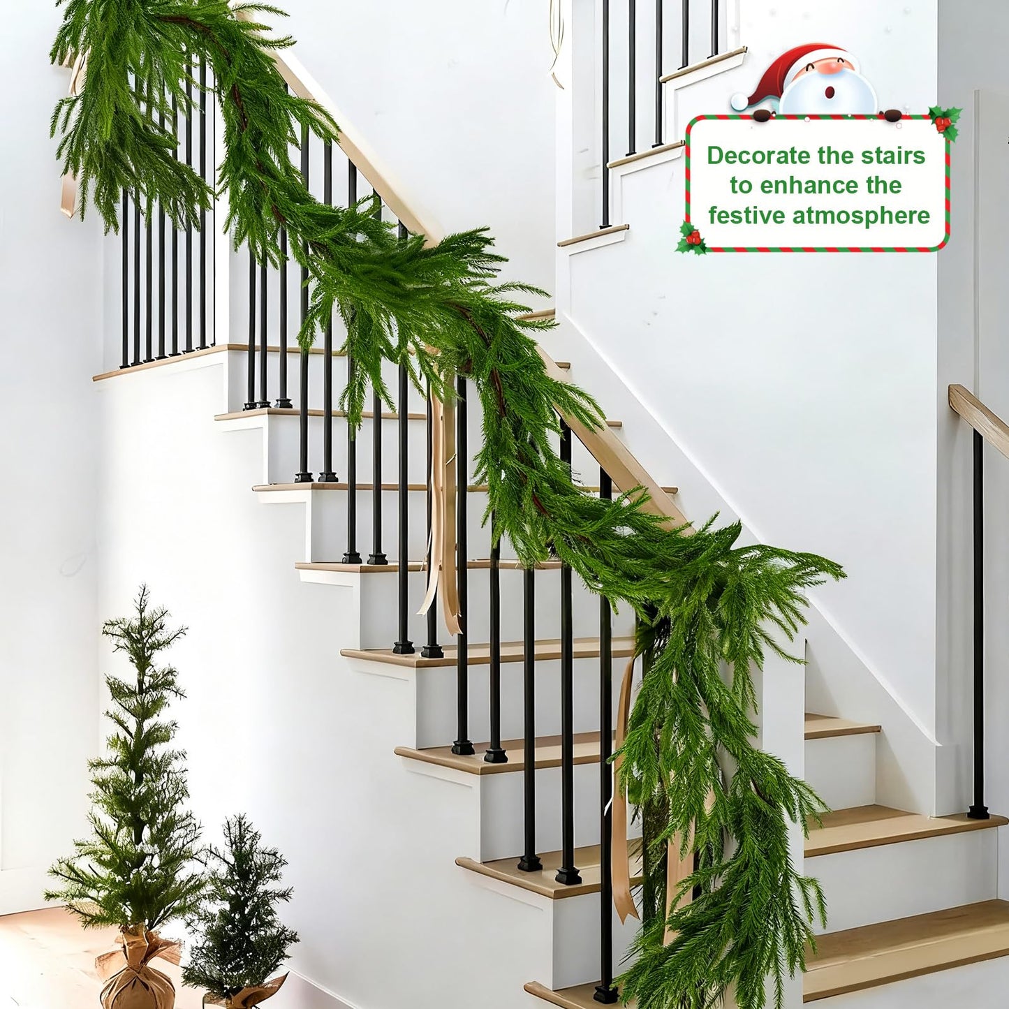 12FT(2*6FT) Christmas Norfolk Pine Garland, Soft Real Touch Faux Green Garlands, Holiday Decor Winter Artificial Greenery Garland for Mantle, Stairs, Table, Fireplace, Indoor Outdoor Xmas Decorations