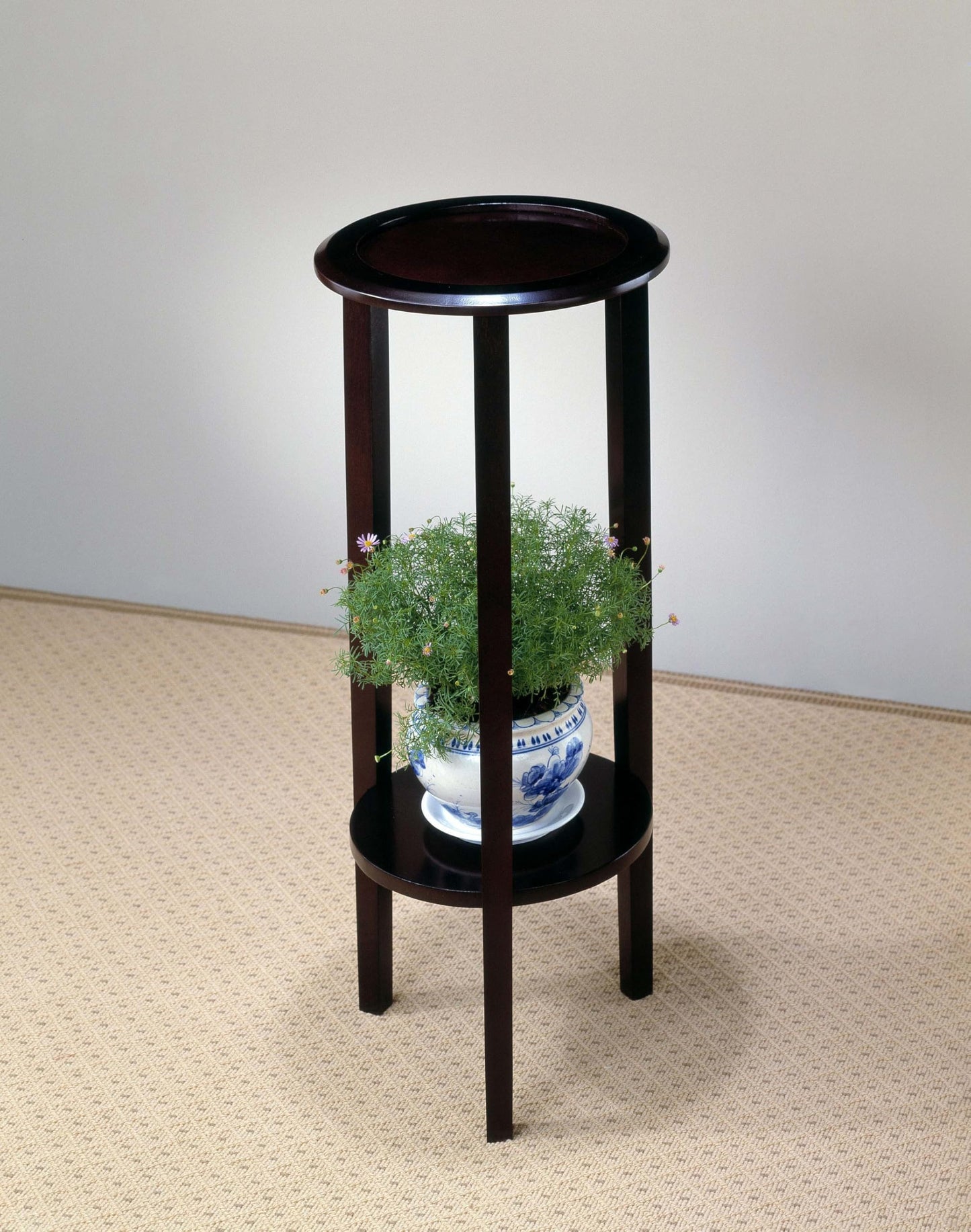 Coaster Home Furnishings - Kirk - Wood - 12-Inch Round Plant Stand with Lower Shelf, Straight Legs - Transitional Style - Living Room or Entryway - Espresso - 900936