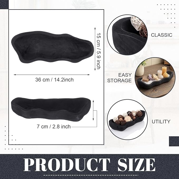 Nuogo 14 Inch Wavy Live Edge Dough Bowl Large Size Wood Rustic Dough Bowl Decorative for DIY Farmhouse Home Supplies Kitchen Decoration, Black