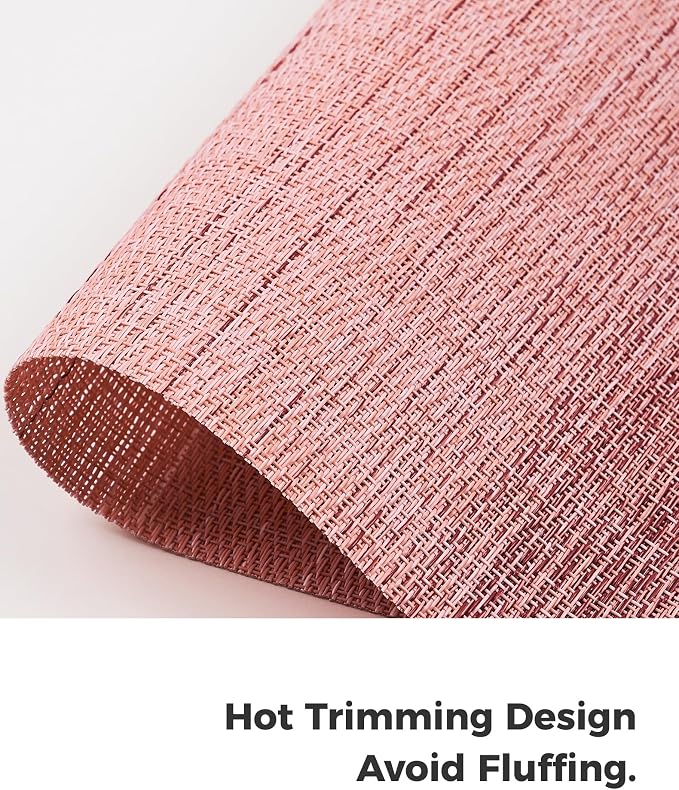 Leetaltree Gradient Pink Woven Placemats Set of 6 - Heat Resistant Non-Slip Place mats for Dining Table, Washable Durable PVC Vinyl Woven Table Mats(Gradient Pink, 6)