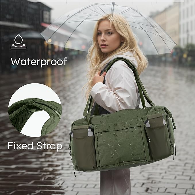 Gym Bag for Men with 2 Upgraded Bottle Holders Convertible Duffle Bag and Gym Backpack Waterproof Sports Bags with Shoes Compartment and Wet Pocket - Dark Green