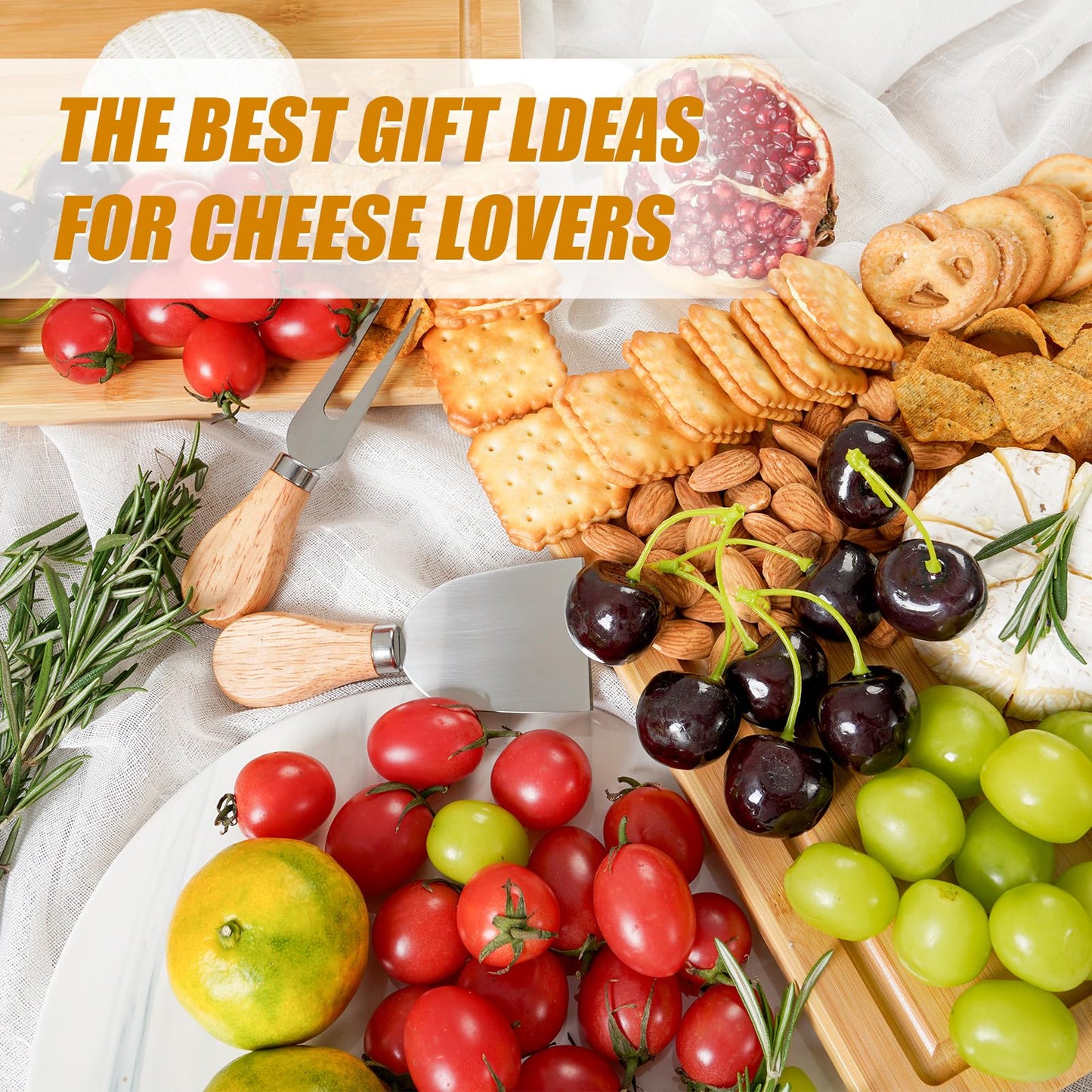 Yibidys Charcuterie Boards Cheese Board Set, Small Charcuterie Board Bamboo Cheese Board with Slide-Out Drawer, House Warming Gifts New Home, Wedding Gifts for Couple, Bridal Shower Gift