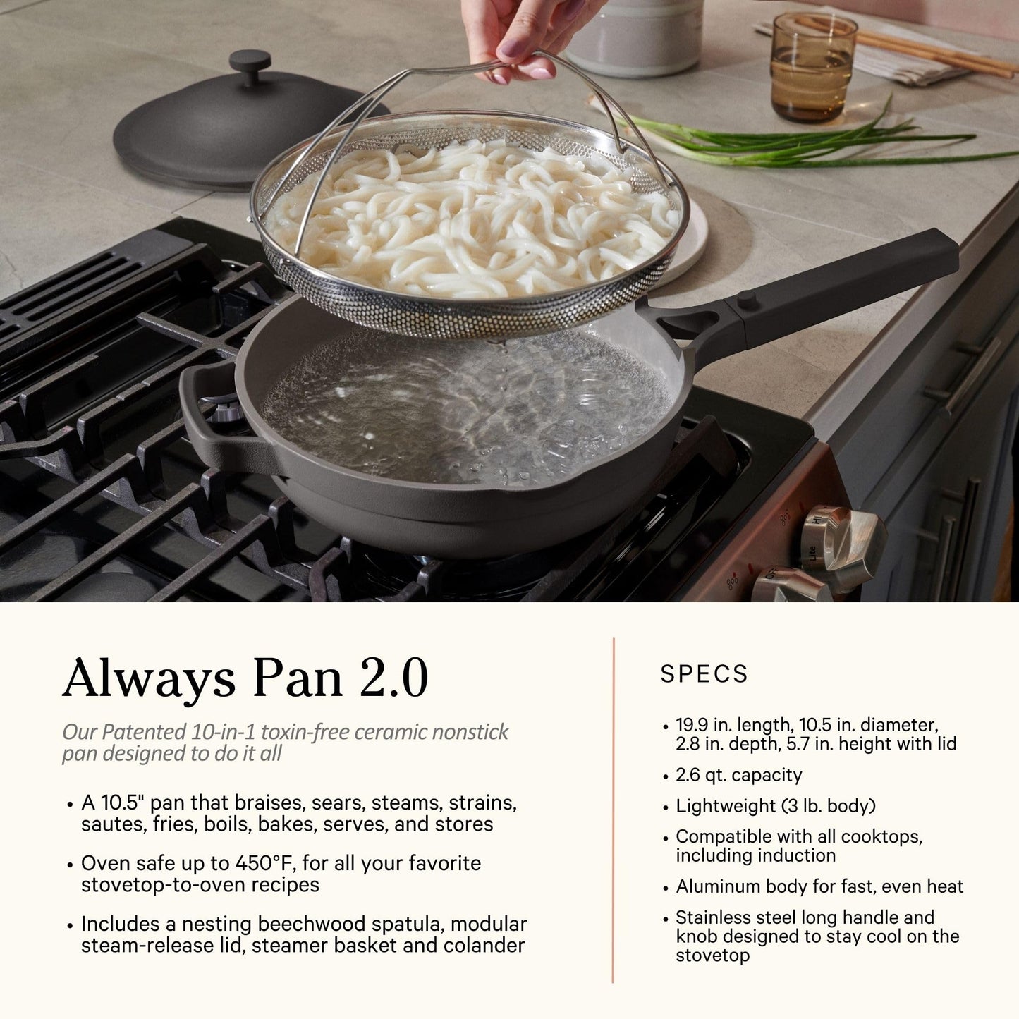 Our Place Cookware Duo | 7-Piece Ceramic Cookware Set with 10.5" Always Pan 2.0, 5.5 Qt Perfect Pot & Strainer Basket | Induction & Oven Safe up to 450°F | Nonstick, Non-Toxic Cookware | Blue Salt