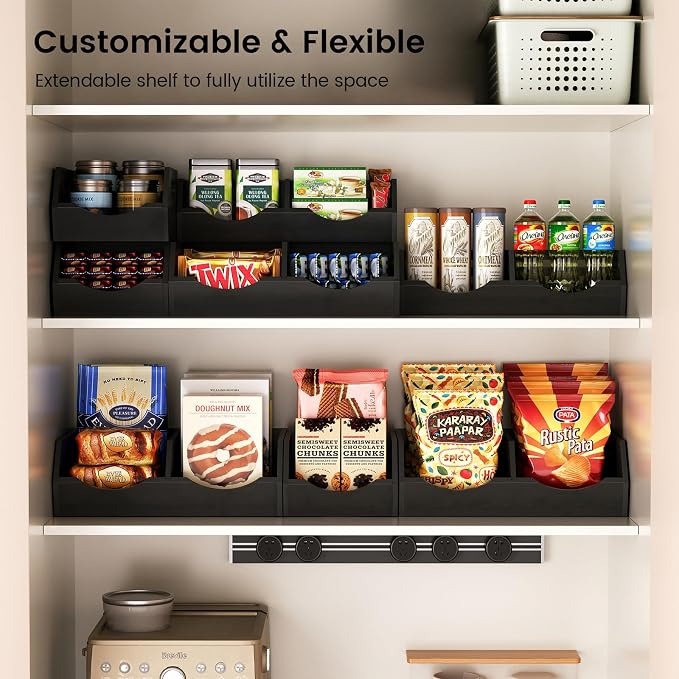 Potato and Onion Storage Bin, 2 Tier Bamboo Kitchen Storage Rack, Stackable Ventilated Pantry Organizer with Handles for Garlic Peppers Vegetables, Countertop Produce Bins, Black(Assembly Required)