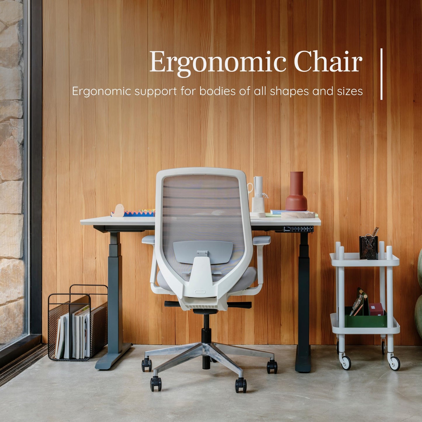 Branch Ergonomic Chair - A Versatile Desk Chair with Adjustable Lumbar Support, Breathable Mesh Backrest, and Smooth Wheels - Experience Optimal Comfort and Support - Pebble - White