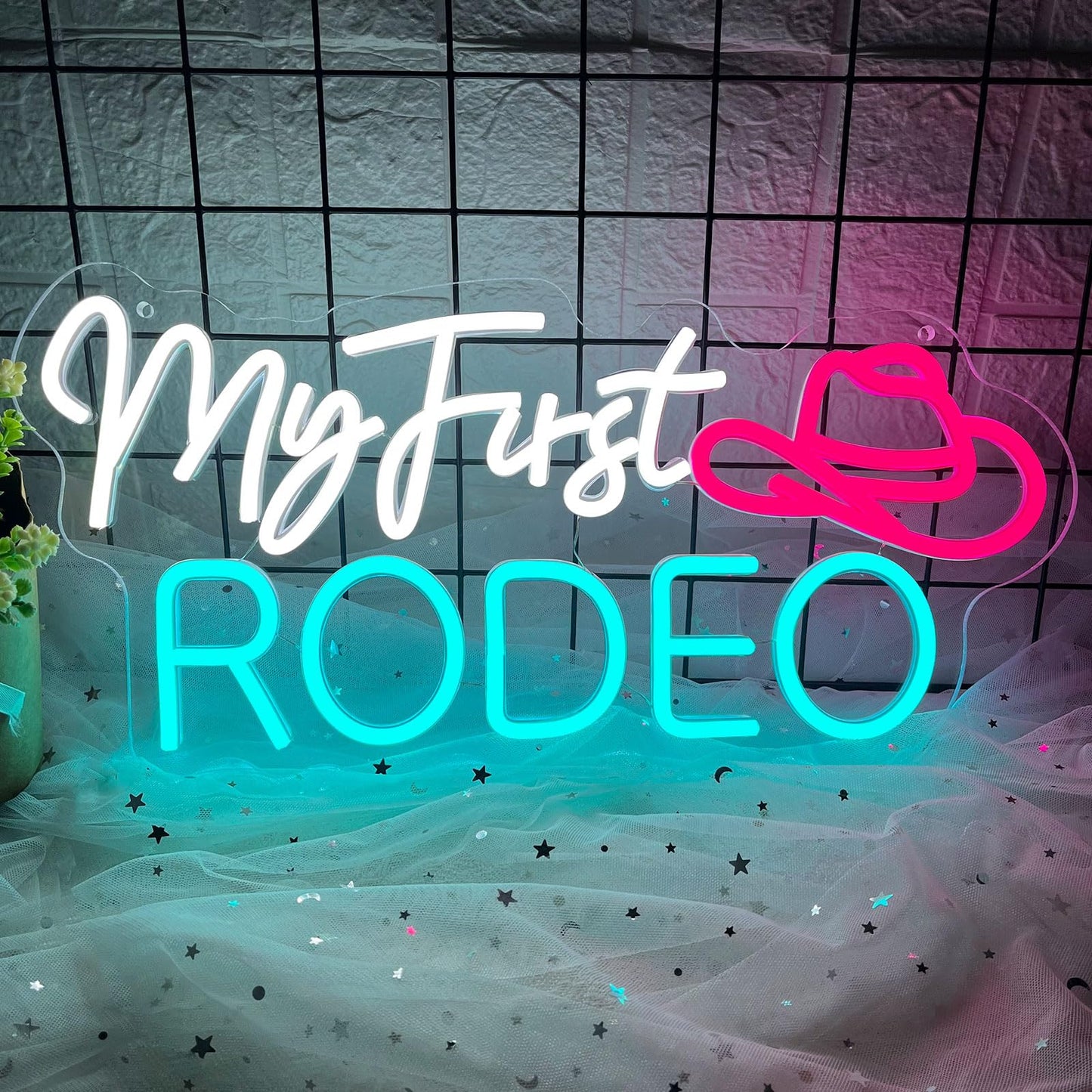 My First Rodeo Neon Sign for Wall Decor, Dimmable Cowboy Hat Neon Lights Signs, Western Cowboy Theme Neon Led Sign for Farm Bar Club Party Game Room Bedroom Man Cave Decoration Birthday Present