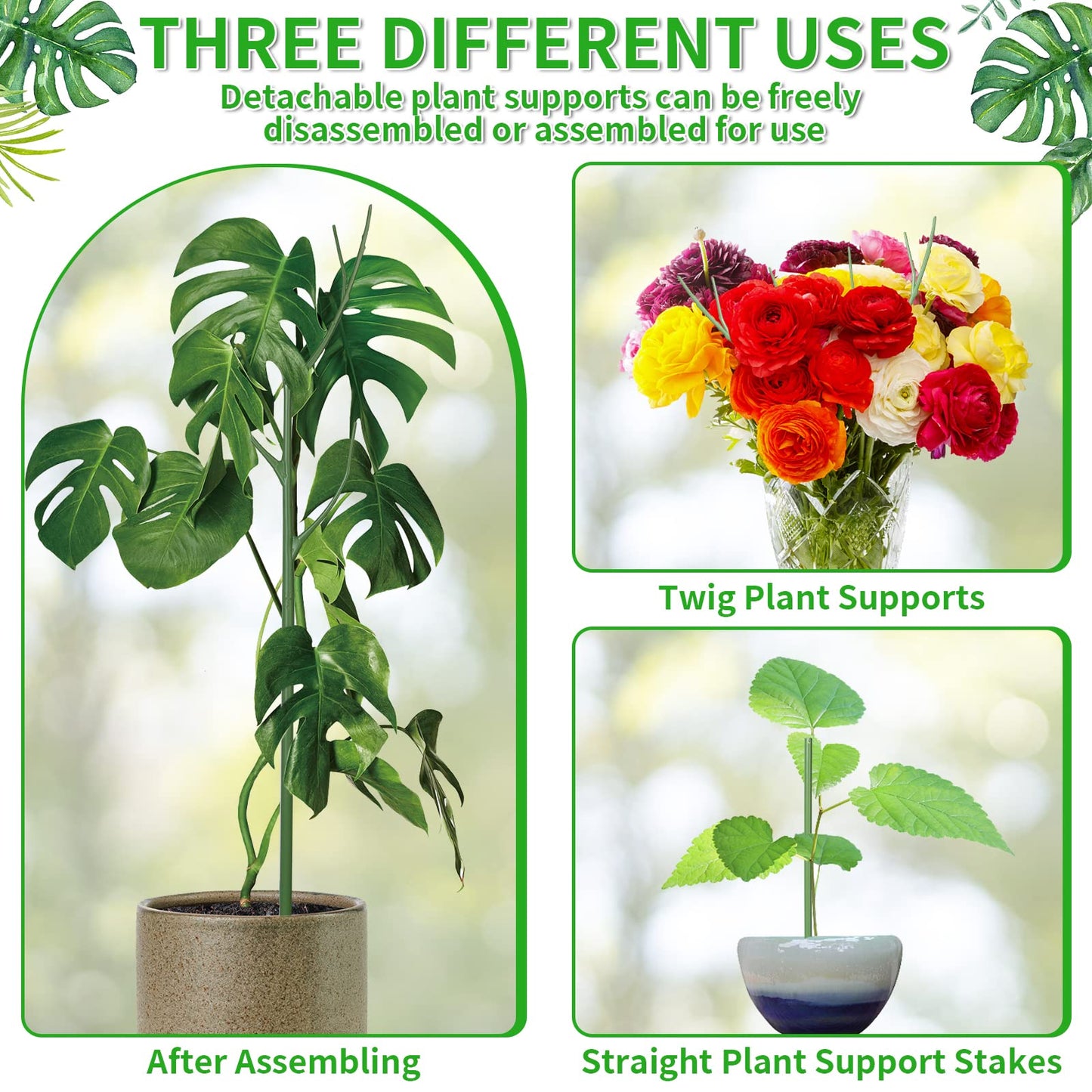 ROADPLUM 6 Pack 27.56" Detachable Twig Plant Support Stakes Set, Blends in to Plant, Branch Plant Sticks with Orchid Clips Twist Plant Ties, Twig Trellis for Indoor Outdoor Plants Potted Plants Flower