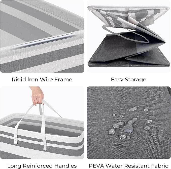 HomeHacks 3-Pack Large Laundry Basket, Waterproof, Freestanding Laundry Hamper, Collapsible Tall Clothes Hamper with Extended Handles for Clothes Toys in the Dorm and Family-(Gradient Grey, 88L)