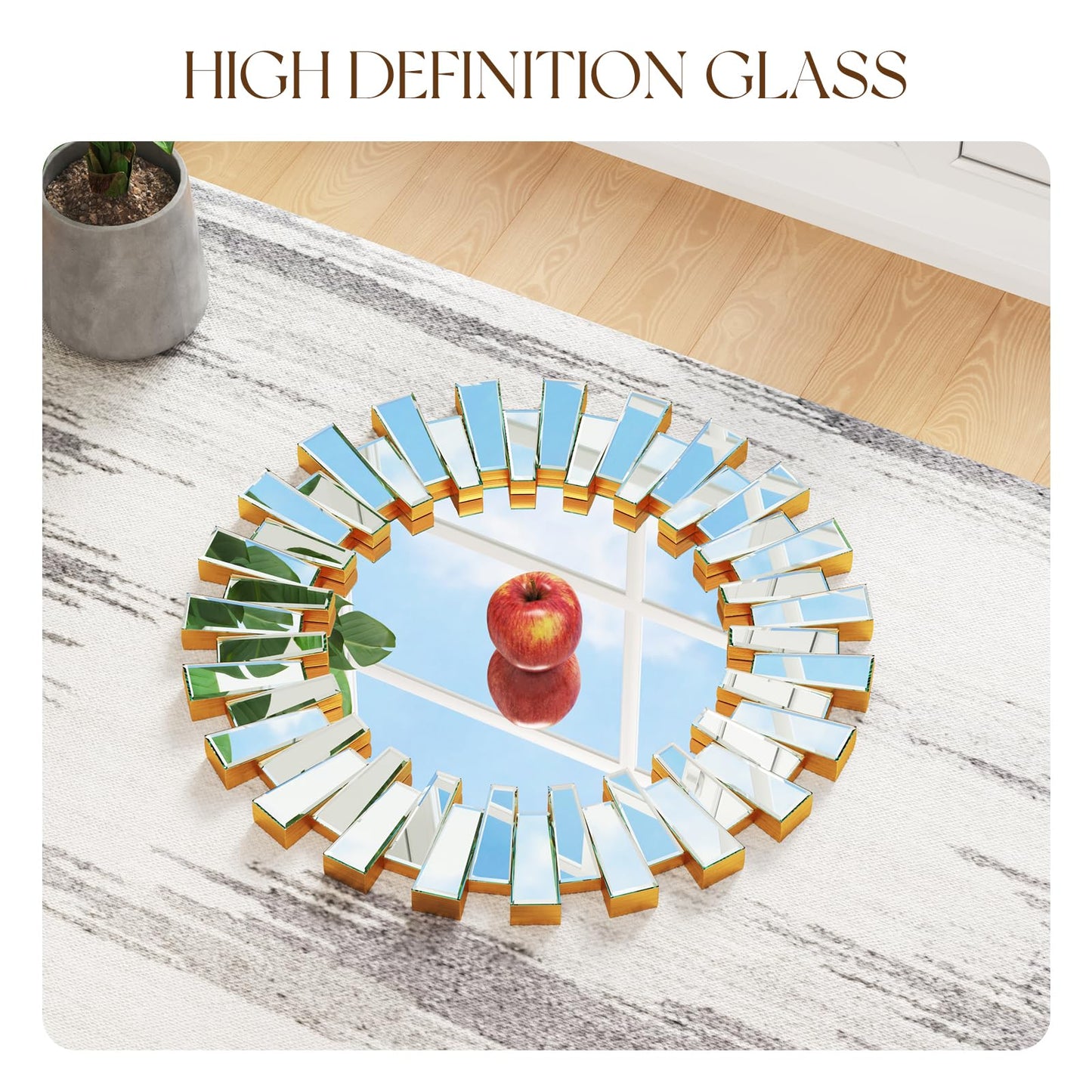 Uniclinens Gold Sunburst Mirror 26" - Decorative Wall Mirror Large, Round Modern Bohemian Sun Decor for Bedroom Living Room Hallway Bathroom Entrance