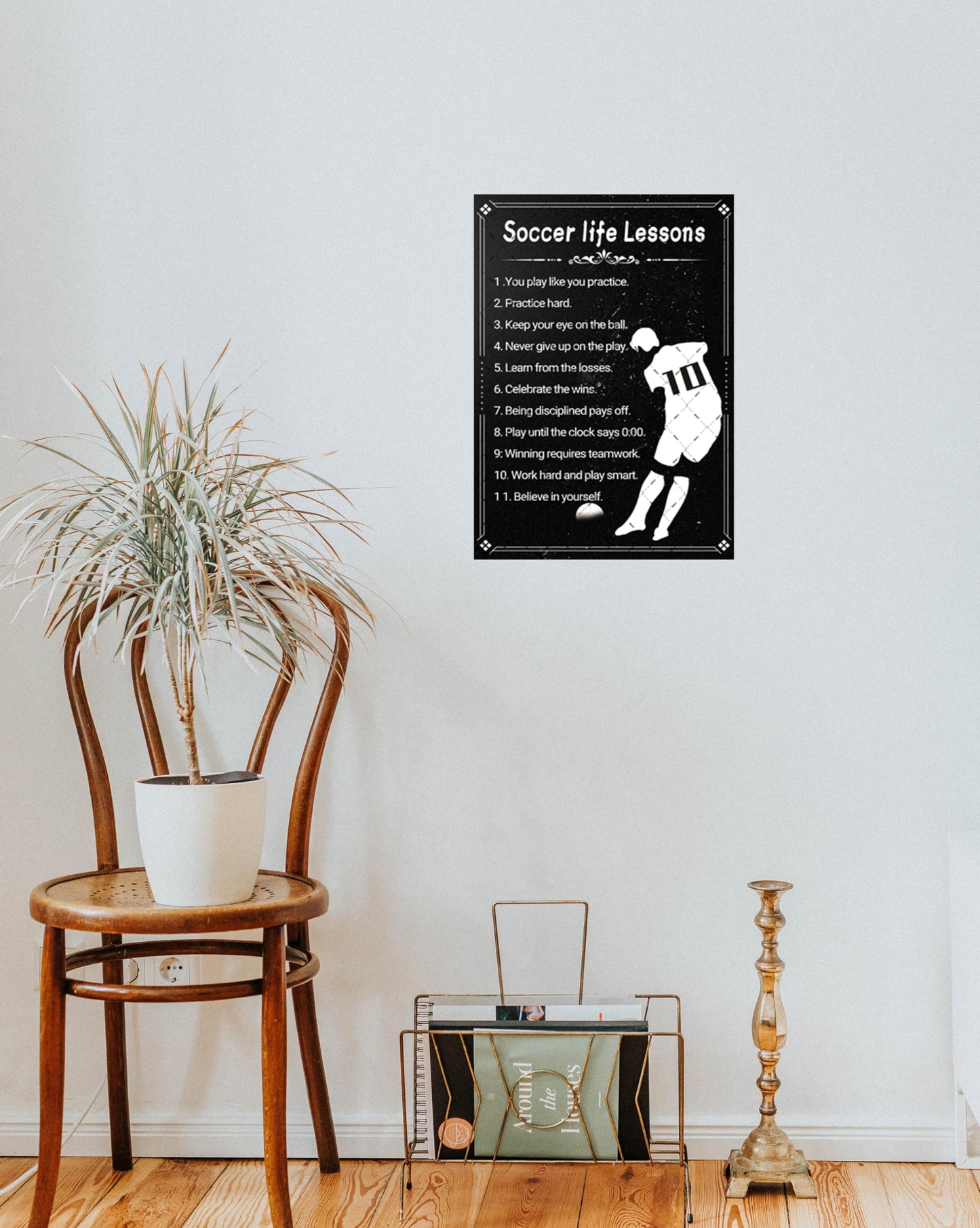 EMOHAT Soccer Life Lessons Metal Tin Sign - Inspirational Wall Art - Retro Decorations - Motivational Quotes for Soccer Lovers - 12x8 Inches