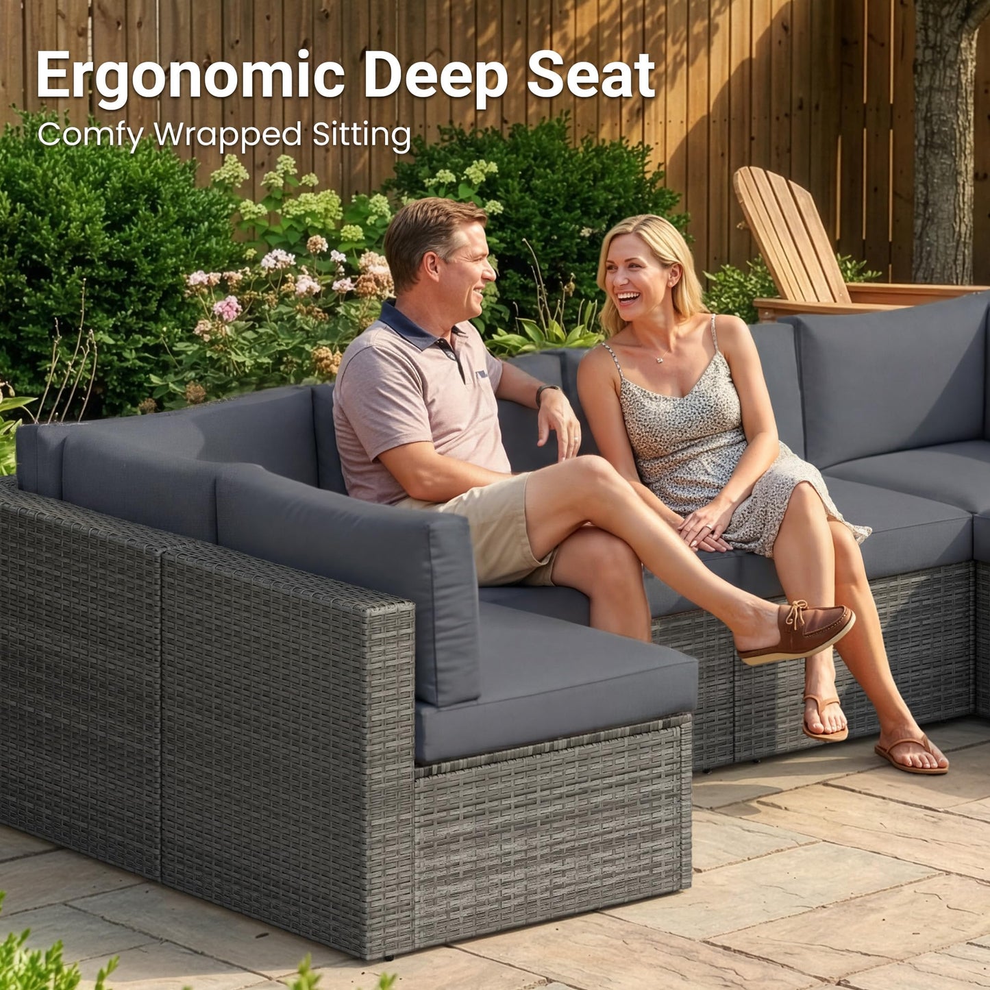 May in Color 7 Pieces Wicker Outdoor Patio Furniture Set, Patio Sectional Sofa with Coffee Table, All-Weather Outdoor Sectional Furniture for Garden Backyard, Grey