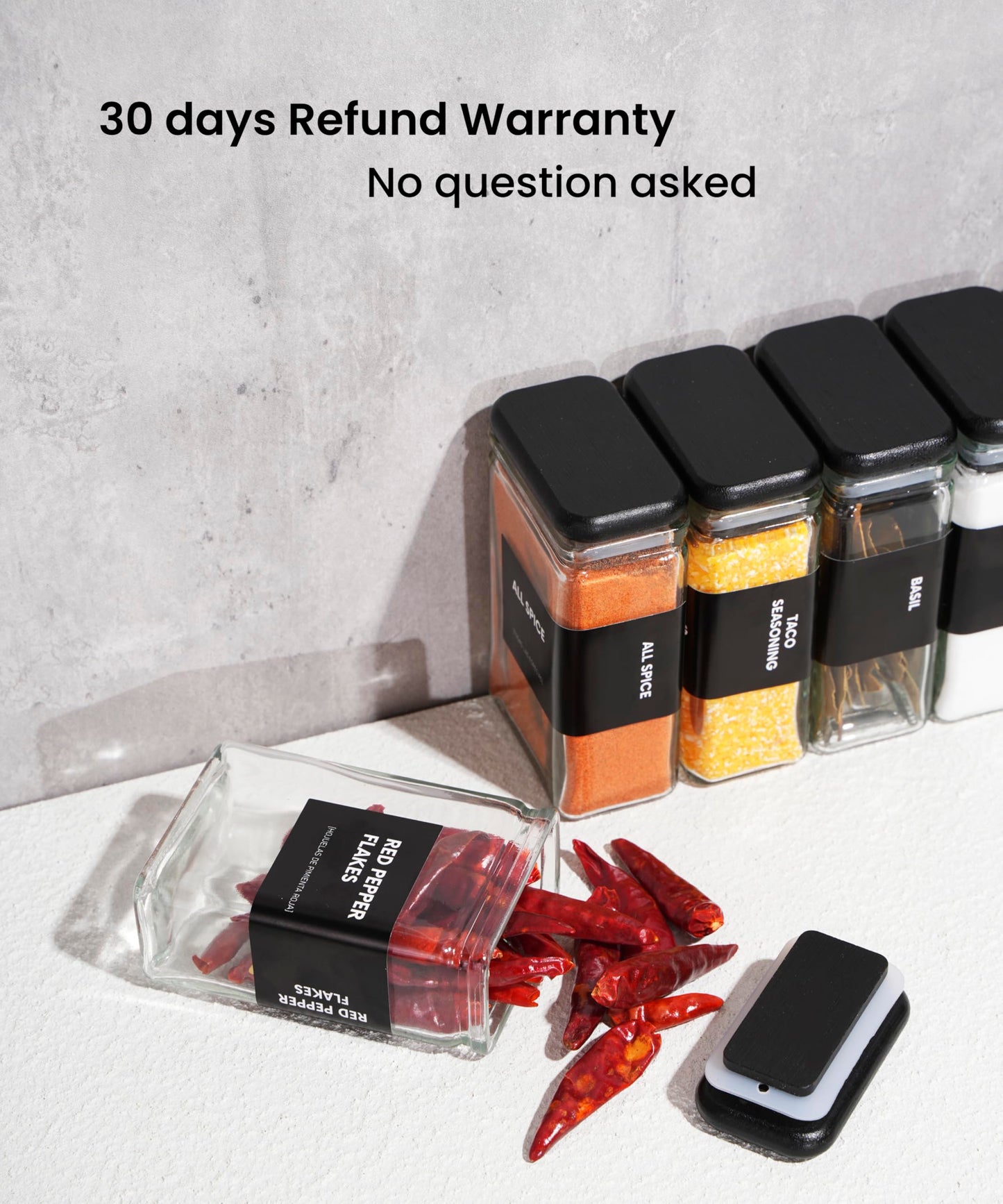 APT 1101 Glass Storage Jars with Bamboo Lid, glass canisters with airtight lids, Clear jars with lids for Spice, Cookie, Candy, Tea, Coffee Bean and Rice (Black, Spice Jar Set (4 oz, set of 12))
