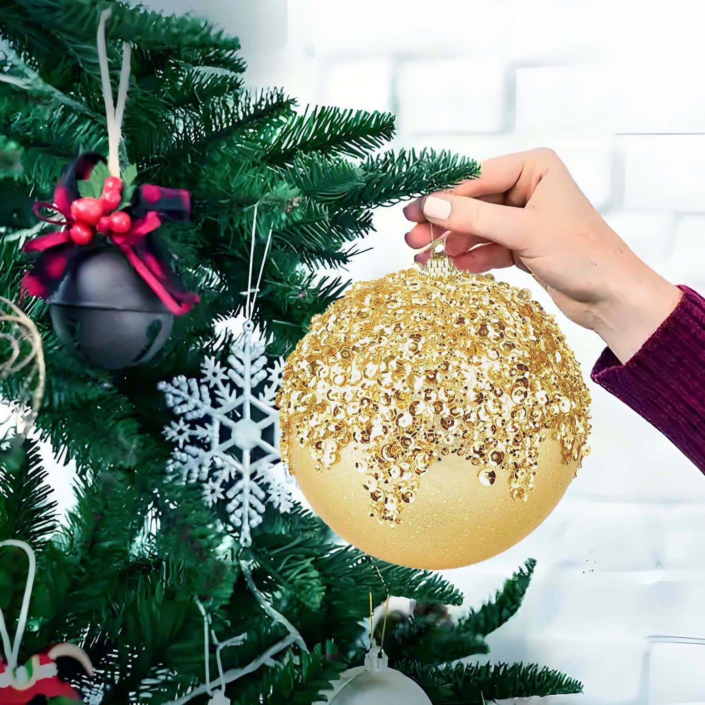 ZHANYIGY 3Pcs Christmas Balls Ornaments -Shatterproof Christmas Ball for Xmas Tree Decorations Hanging,Wedding Party Holiday Decorations Gold Glitter Ball 4.75in x 3 Pack