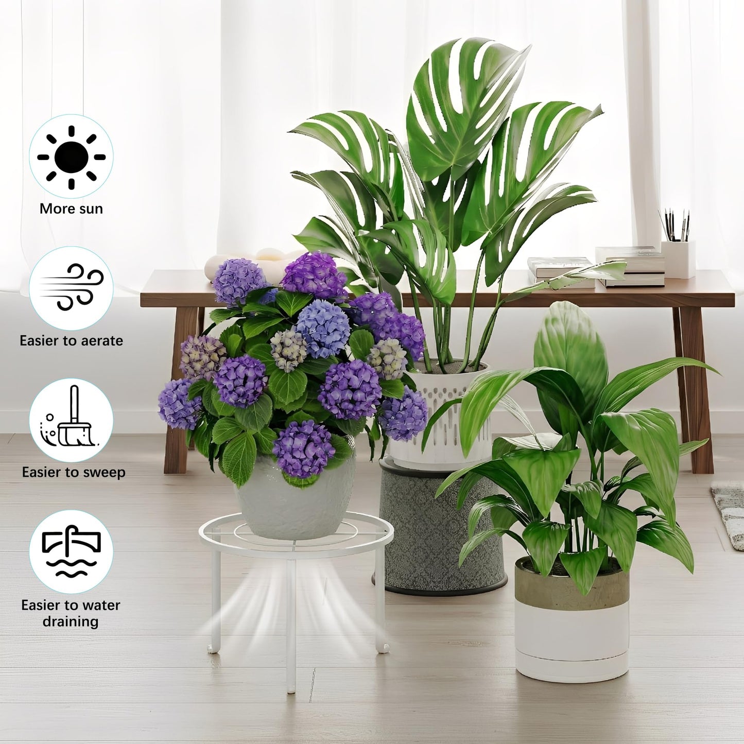 NQW 5 Pack Metal Plant Stand Indoor Outdoor Anti-Rust Iron Flower Pot Stand Holder, Round Black Display Rack Flower Stand Plant Holders for Living Room,Balcony,Garden